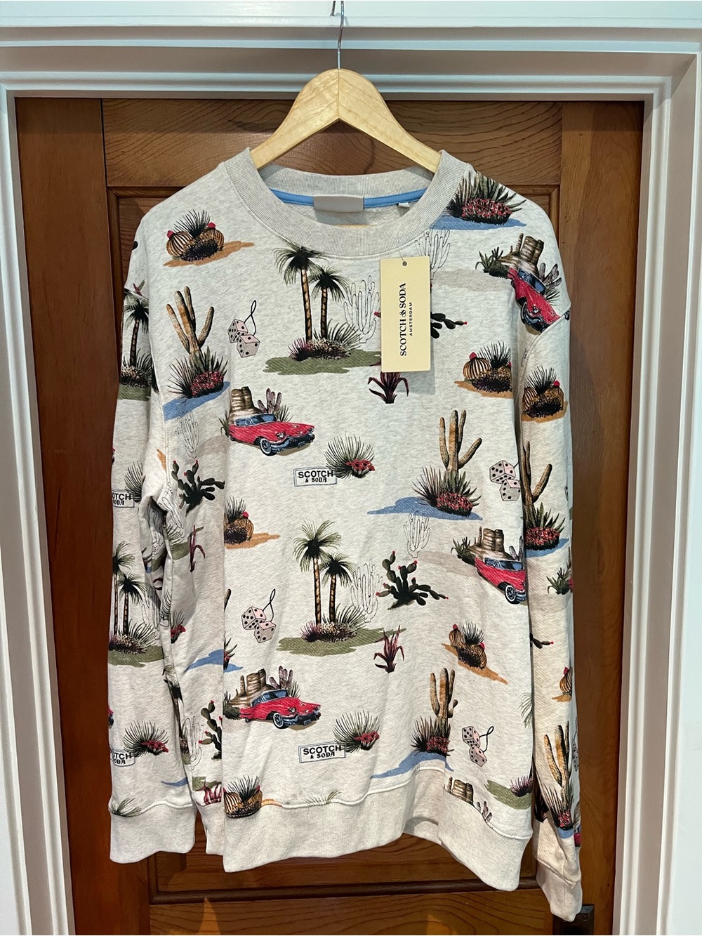 Scotch & Soda Men’s Desert Print Crewneck Sweater - Light Tan Cream